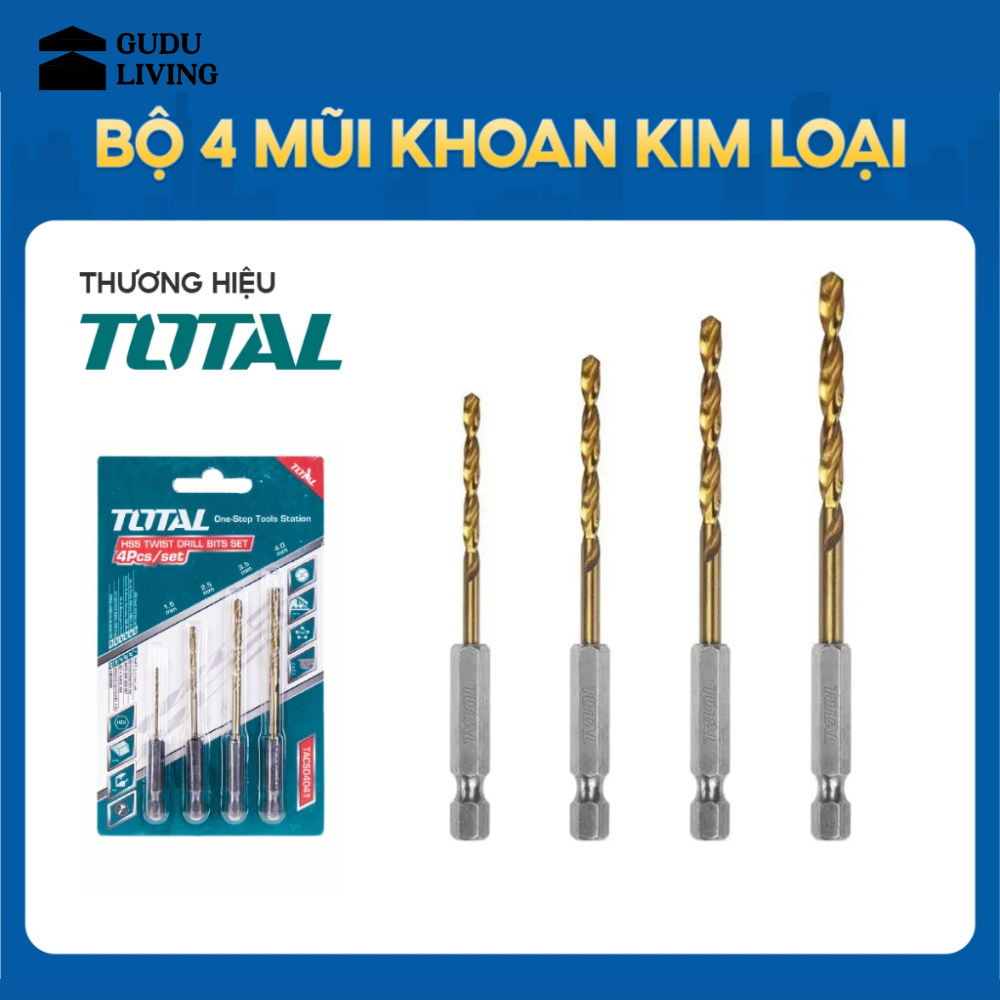 Bộ 4 Mũi Khoan Kim Loại Đuôi Lục Giác Total TACSD4041 | Gudu Living