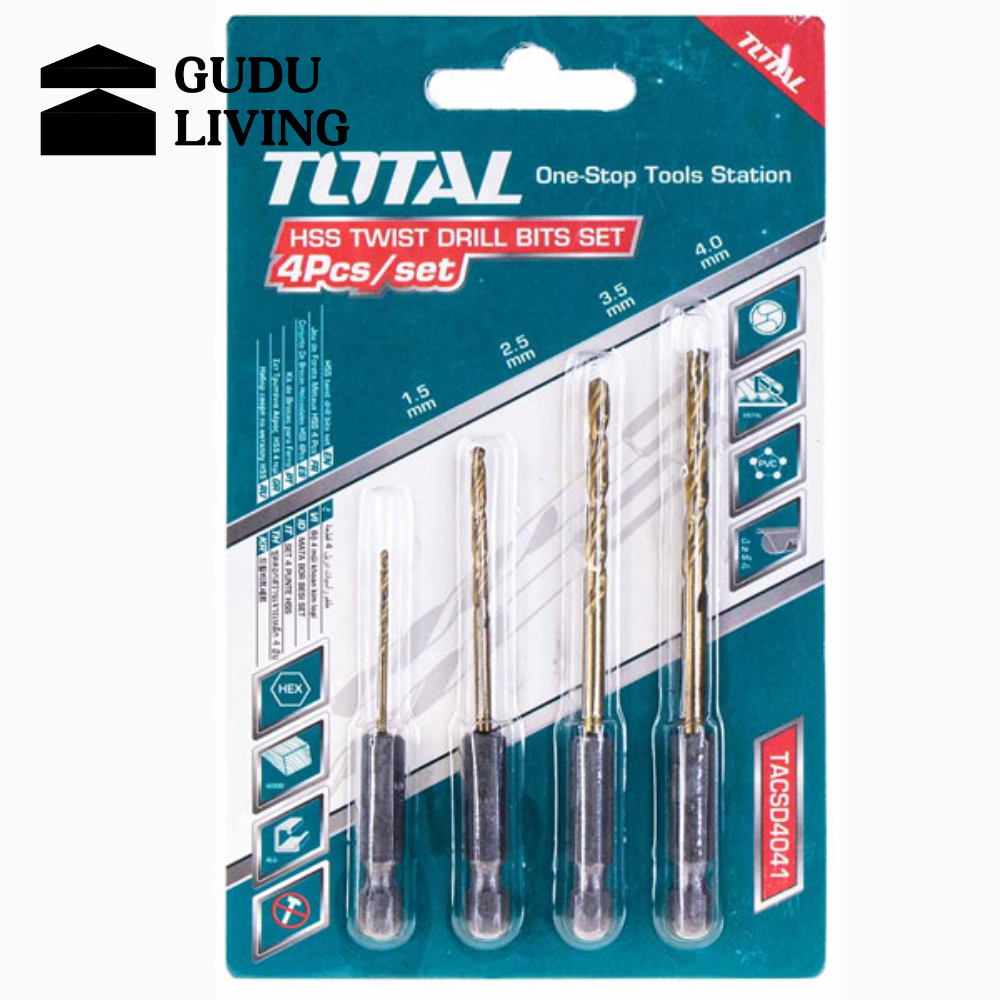 Bộ 4 Mũi Khoan Kim Loại Đuôi Lục Giác Total TACSD4041 | Gudu Living