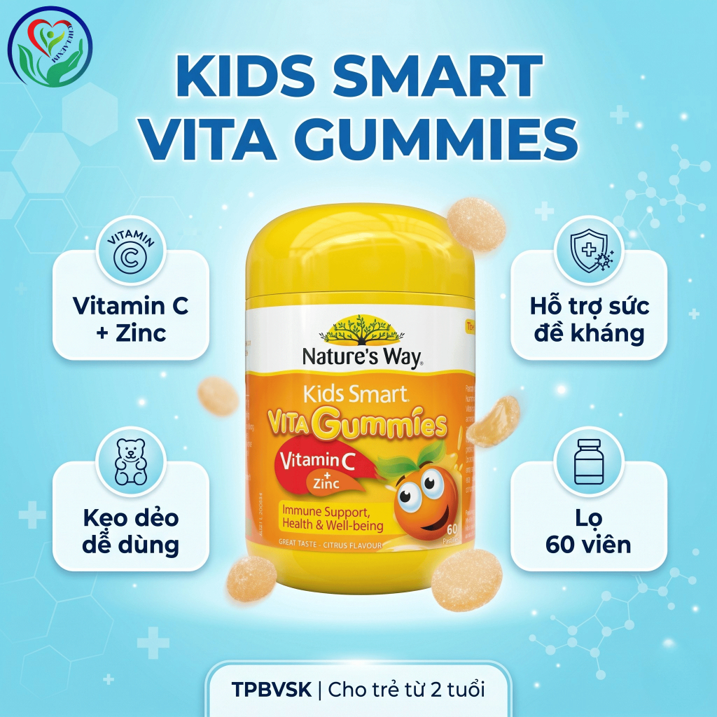 Kẹo dẻo Nature’s Way Kids Smart Vita Gummies Vitamin C + Zinc 60 viên hỗ trợ sức đề kháng cho trẻ