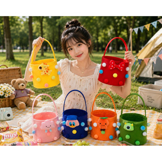 Giỏ đựng đồ mini dễ thương có quai xách – túi vải nỉ hình thú hoạt hình, decor xinh xắn, đựng quà bánh đồ chơi