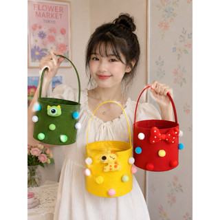 Giỏ đựng đồ mini dễ thương có quai xách – túi vải nỉ hình thú hoạt hình, decor xinh xắn, đựng quà bánh đồ chơi