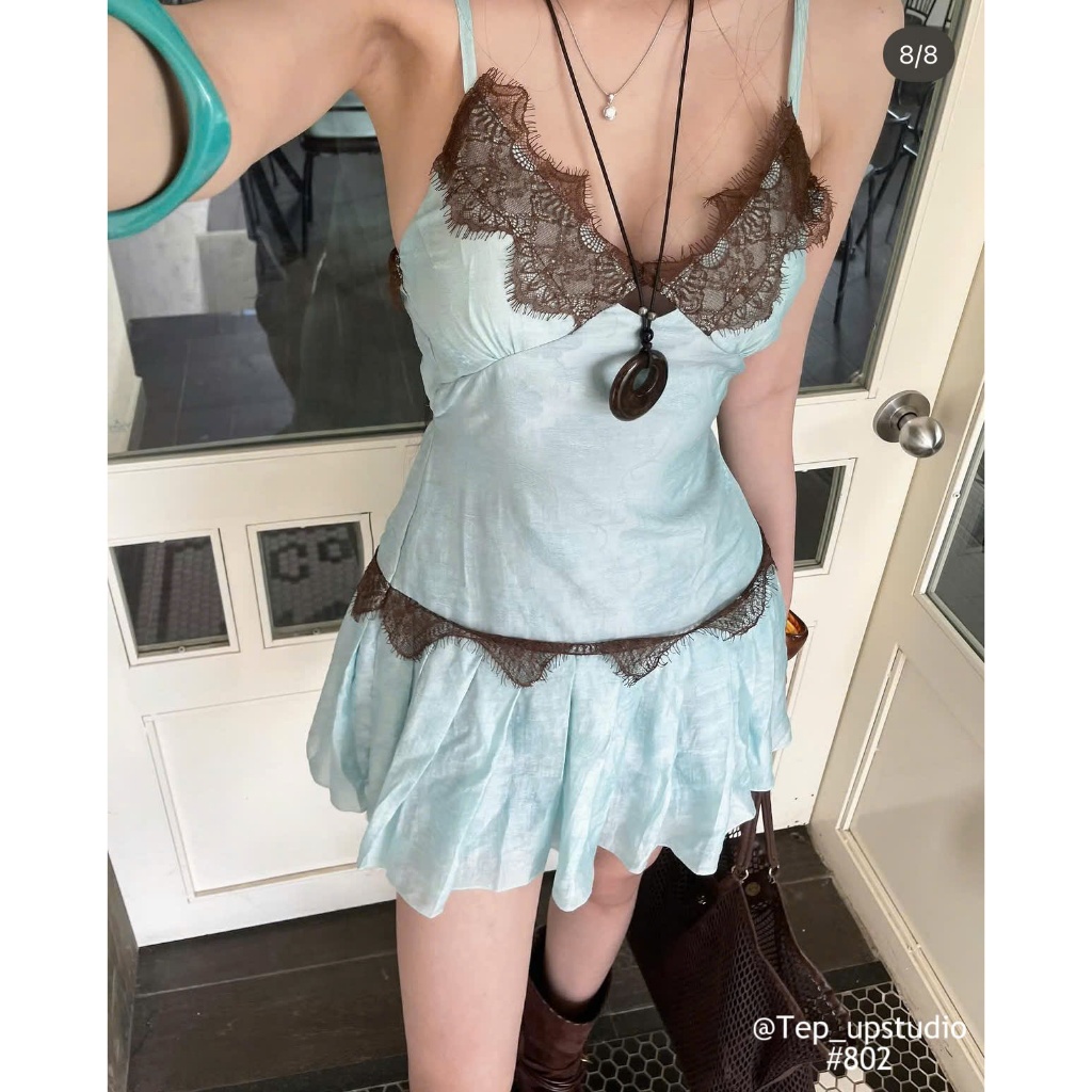 Opal Dress (TSW) Váy 2 dây voan phối ren hoạ tiết 802 Nữ the.sweaterweather