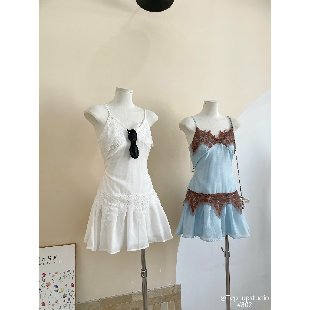Opal Dress (TSW) Váy 2 dây voan phối ren hoạ tiết 802 Nữ the.sweaterweather
