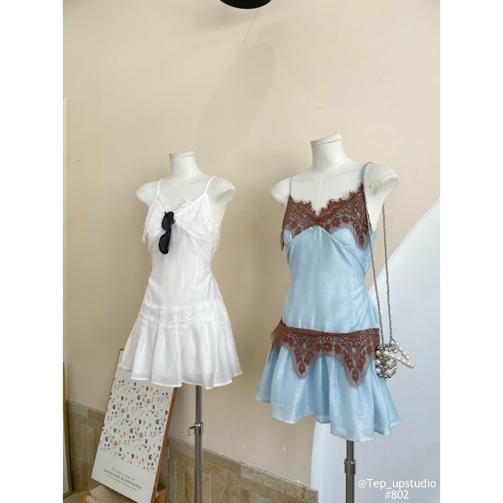 Opal Dress (TSW) Váy 2 dây voan phối ren hoạ tiết 802 Nữ the.sweaterweather