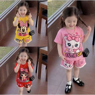 Bộ bé gái mẫu CUTE CAT sz 14 - 43kg, bộ quần áo bé gái mùa hè năng động dễ thương
