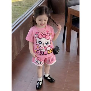 Bộ bé gái mẫu CUTE CAT sz 14 - 43kg, bộ quần áo bé gái mùa hè năng động dễ thương