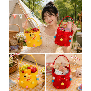Giỏ đựng đồ mini dễ thương có quai xách – túi vải nỉ hình thú hoạt hình, decor xinh xắn, đựng quà bánh đồ chơi