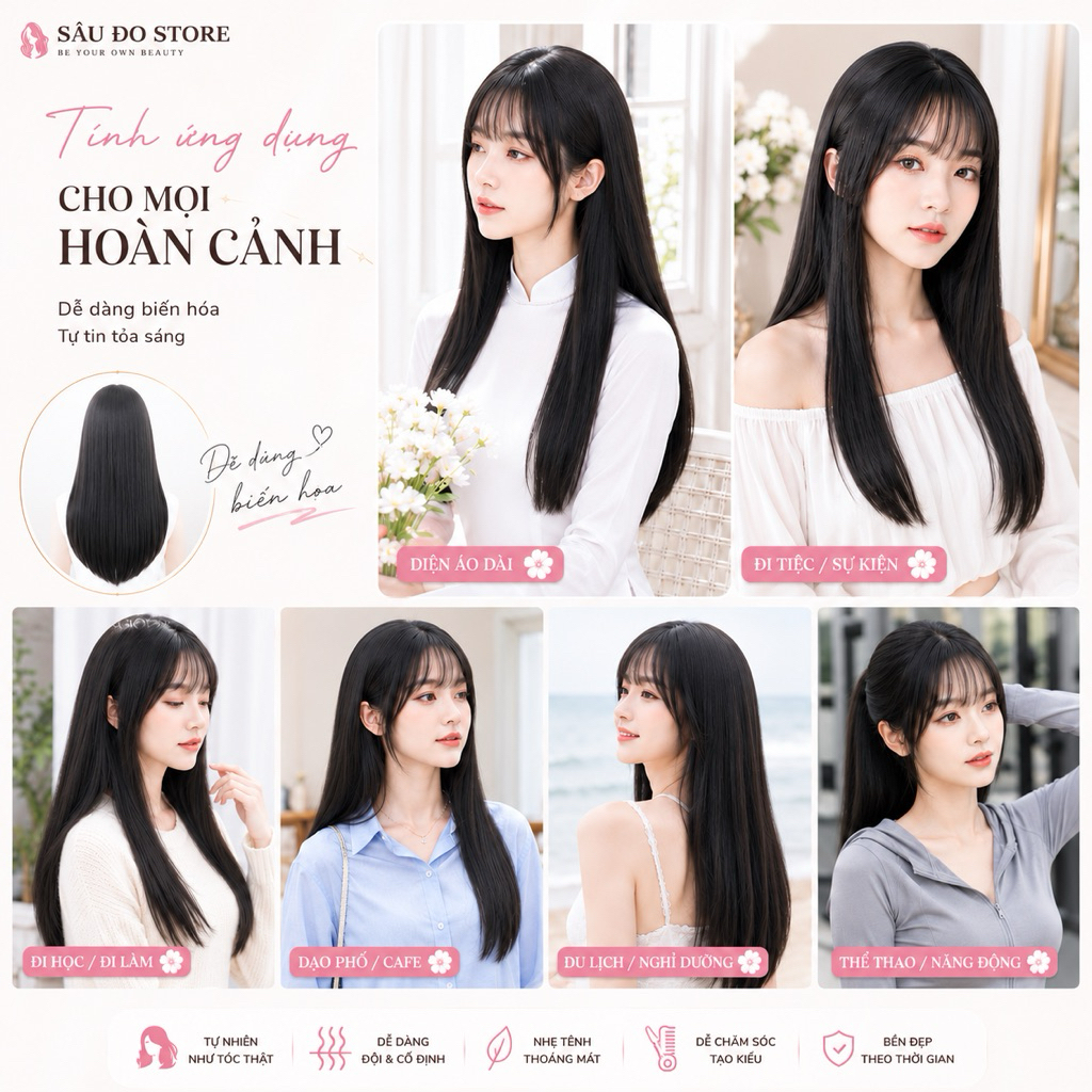 TÓC GIẢ NGUYÊN ĐẦU DIỆN ĐI LỄ, CHỤP ÁO DÀI - TÓC GIẢ NGUYÊN ĐẦU LƯỚI HOA CÓ DA ĐẦU - TẶNG LƯỚI TRÙM