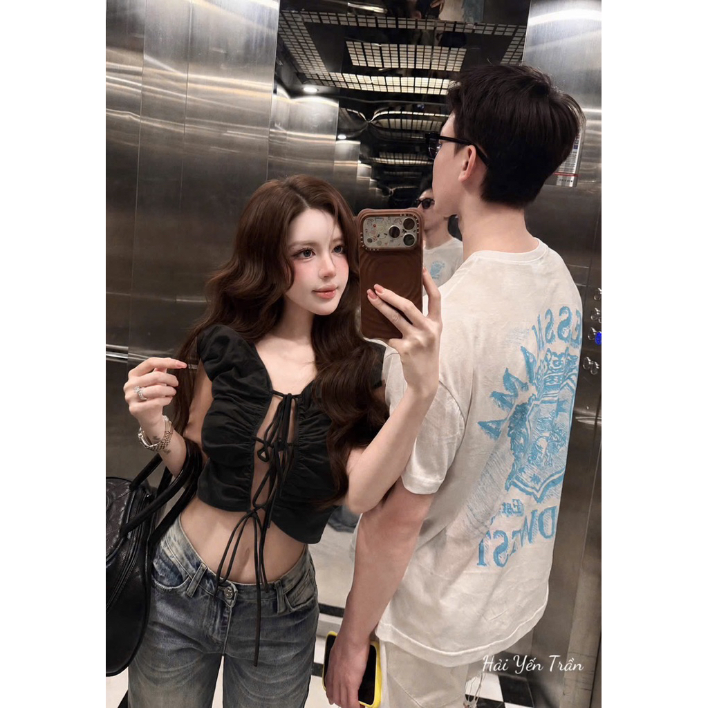 Áo cộc tay nhún dây buộc ngực xinh quá