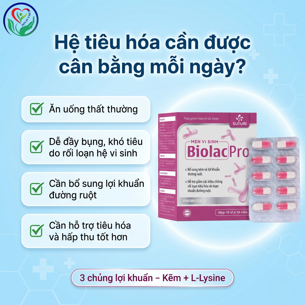 TPBVSK Men vi sinh BiolacPro Sunuri 100 viên, probiotics bổ sung lợi khuẩn hỗ trợ tiêu hóa