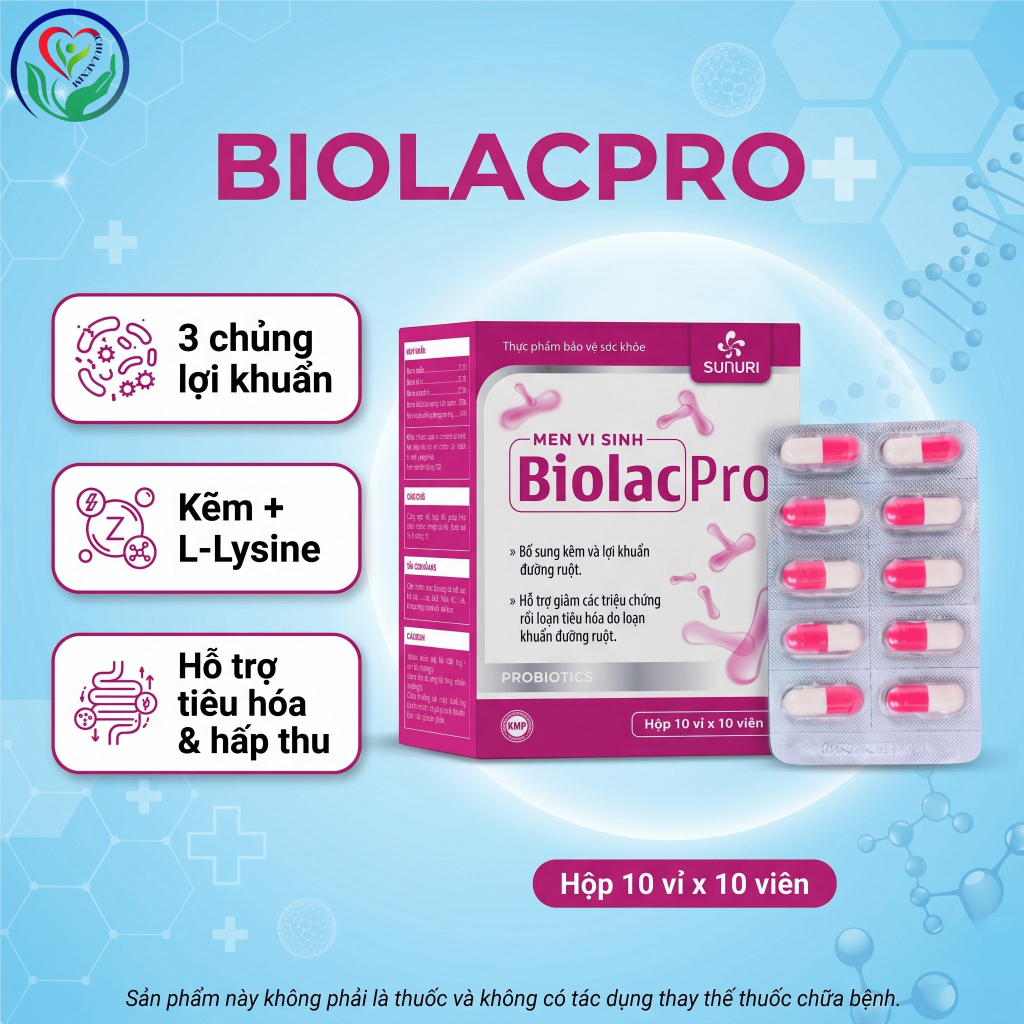 TPBVSK Men vi sinh BiolacPro Sunuri 100 viên, probiotics bổ sung lợi khuẩn hỗ trợ tiêu hóa