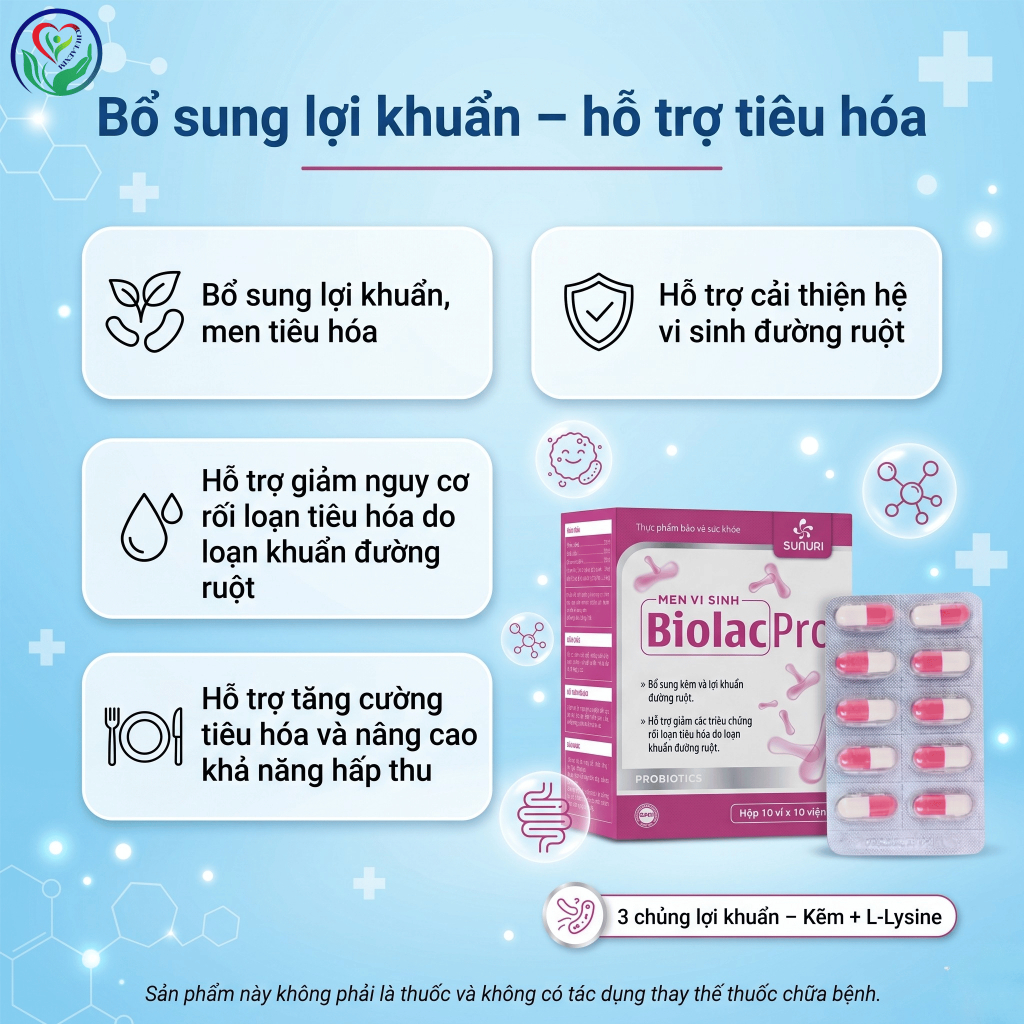 TPBVSK Men vi sinh BiolacPro Sunuri 100 viên, probiotics bổ sung lợi khuẩn hỗ trợ tiêu hóa