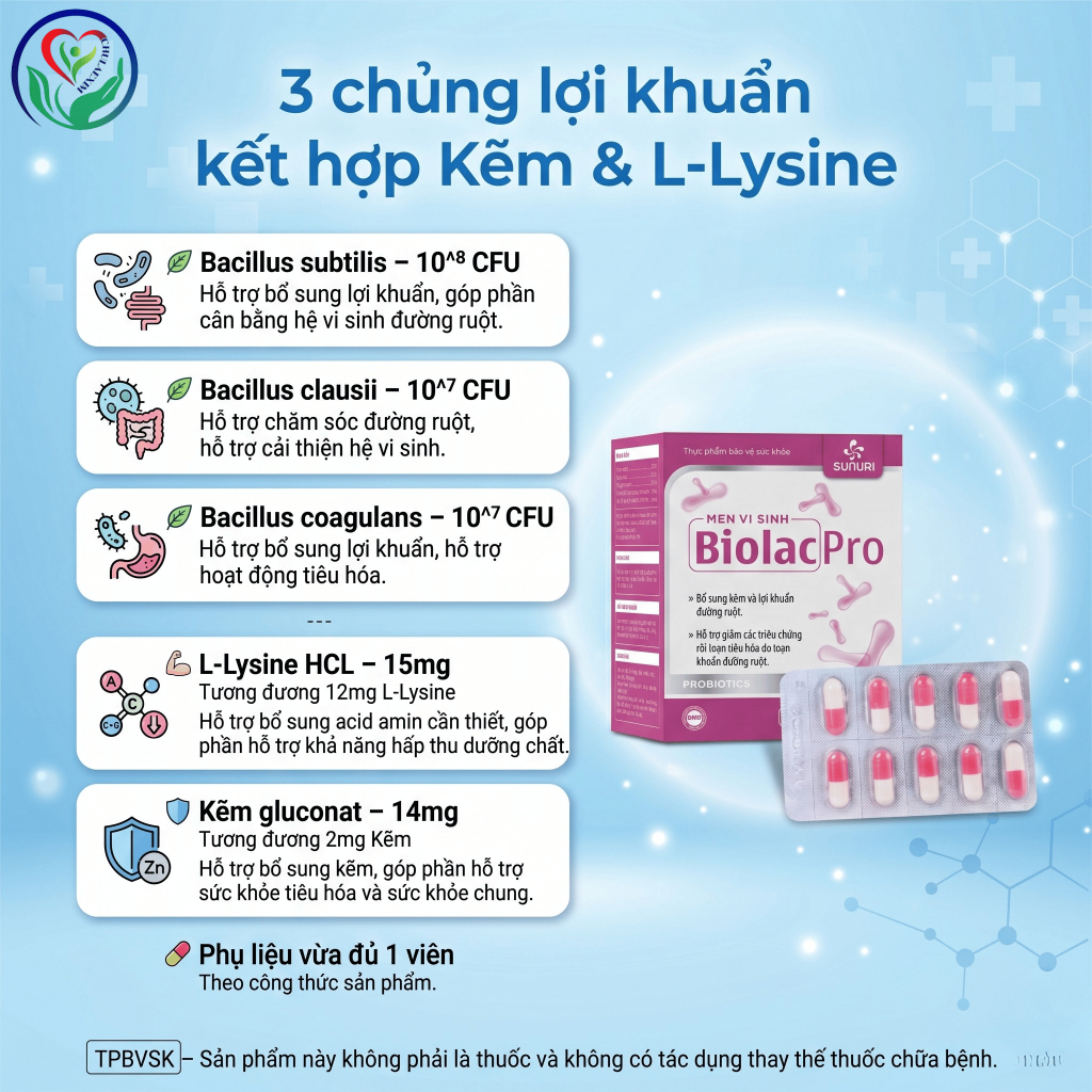 TPBVSK Men vi sinh BiolacPro Sunuri 100 viên, probiotics bổ sung lợi khuẩn hỗ trợ tiêu hóa