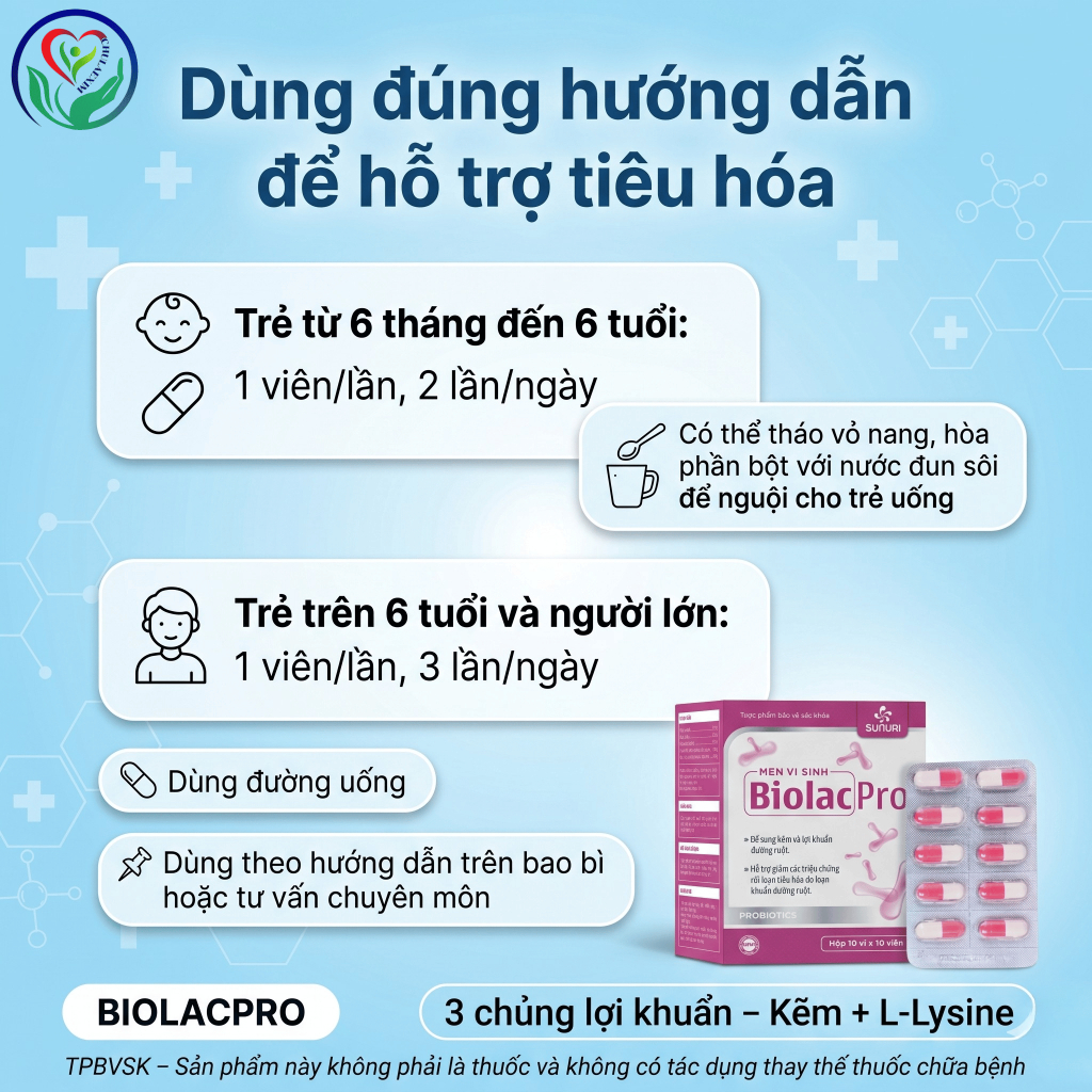 TPBVSK Men vi sinh BiolacPro Sunuri 100 viên, probiotics bổ sung lợi khuẩn hỗ trợ tiêu hóa