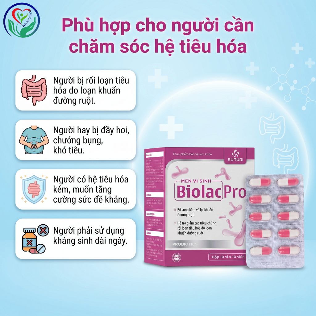 TPBVSK Men vi sinh BiolacPro Sunuri 100 viên, probiotics bổ sung lợi khuẩn hỗ trợ tiêu hóa