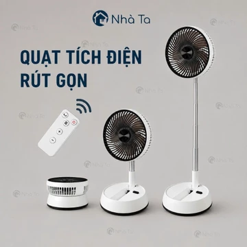 Quạt Tích Điện Gấp Gọn Gió Mạnh Êm Có Điều Khiển Thông Minh - Quạt Để Bàn Gấp Gọn Phù Hợp Phòng Ngủ, Văn Phòng , Để Bàn