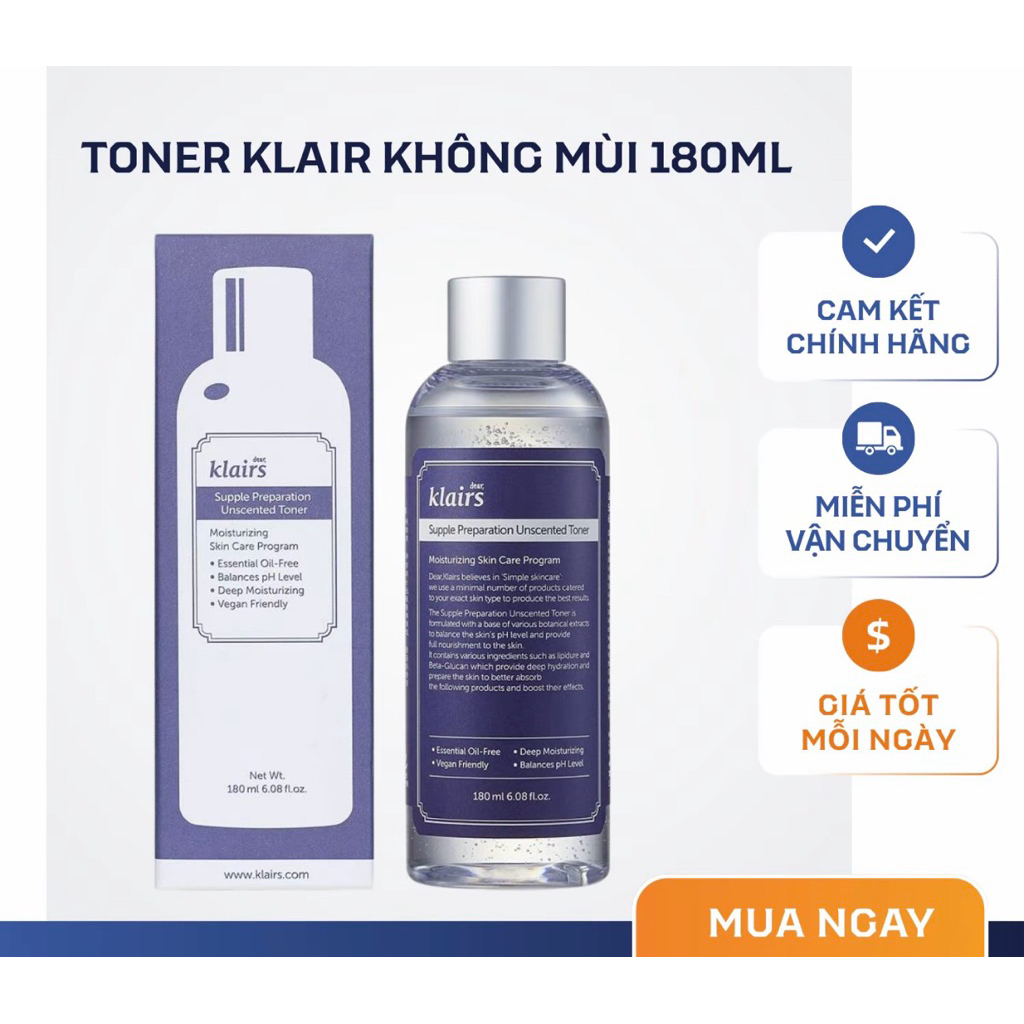 Nước Hoa Hồng Không Mùi Dưỡng Ẩm & Làm Mềm Dear, Klairs Supple Preparation Unscented Guardian 180Ml-Thylee