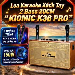 Loa Xách Tay 3 Đường Tiếng KIOMIC K36 PRO, Công Suất Lớn Kèm 2 Mic Kết Nối Đa Dạng