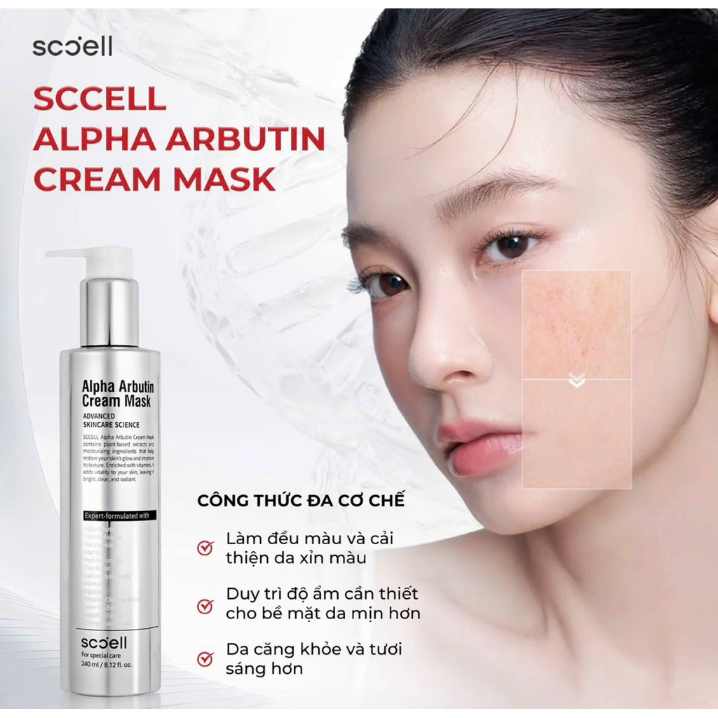 Mặt Nạ Dưỡng Sáng SCCELL Alpha Arbutin Cream Mask - Kết Cấu Dạng Kem, Dễ Tán, Hỗ Trợ Dưỡng Ẩm Và Phục Hồi Da 240ml_Thyle