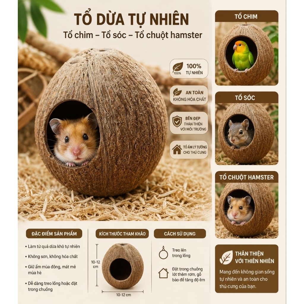 Gáo tổ chim, tổ sóc... đã qua xử lý phần xơ dừa