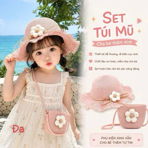 Set túi và mũ đi biển cho bé hoạ tiết hoa siêu xinh