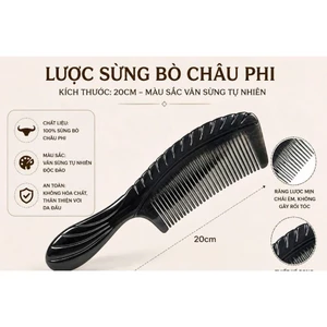 Lược Sừng Bò Châu Phi Cao Cấp - Lược Sừng Đen Tự Nhiên Chống Tĩnh Điện, Gỡ Rối Tóc Êm Ái, Quà Tặng Sang Trọng