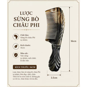 Lược Sừng Bò Châu Phi 16cm Cao Cấp – Lược Chải Tóc Thủ Công, Chống Tĩnh Điện, Giảm Gãy Rụng