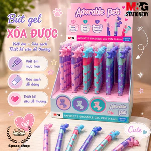 Bút Gel Xóa Được M&G 9572 0.4mm Xanh Lợt – Bút Bấm Đầu Hình Gấu Leo Cây Cute, Mực Mịn Xóa Sạch Cho Nữ Sinh