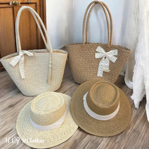 Túi Cói Đi Biển Nữ Đính Nơ Ren Vintage Túi Tote Đan Thủ Công Form Lớn Phong Cách Hàn Quốc Du Lịch Dạo Phố
