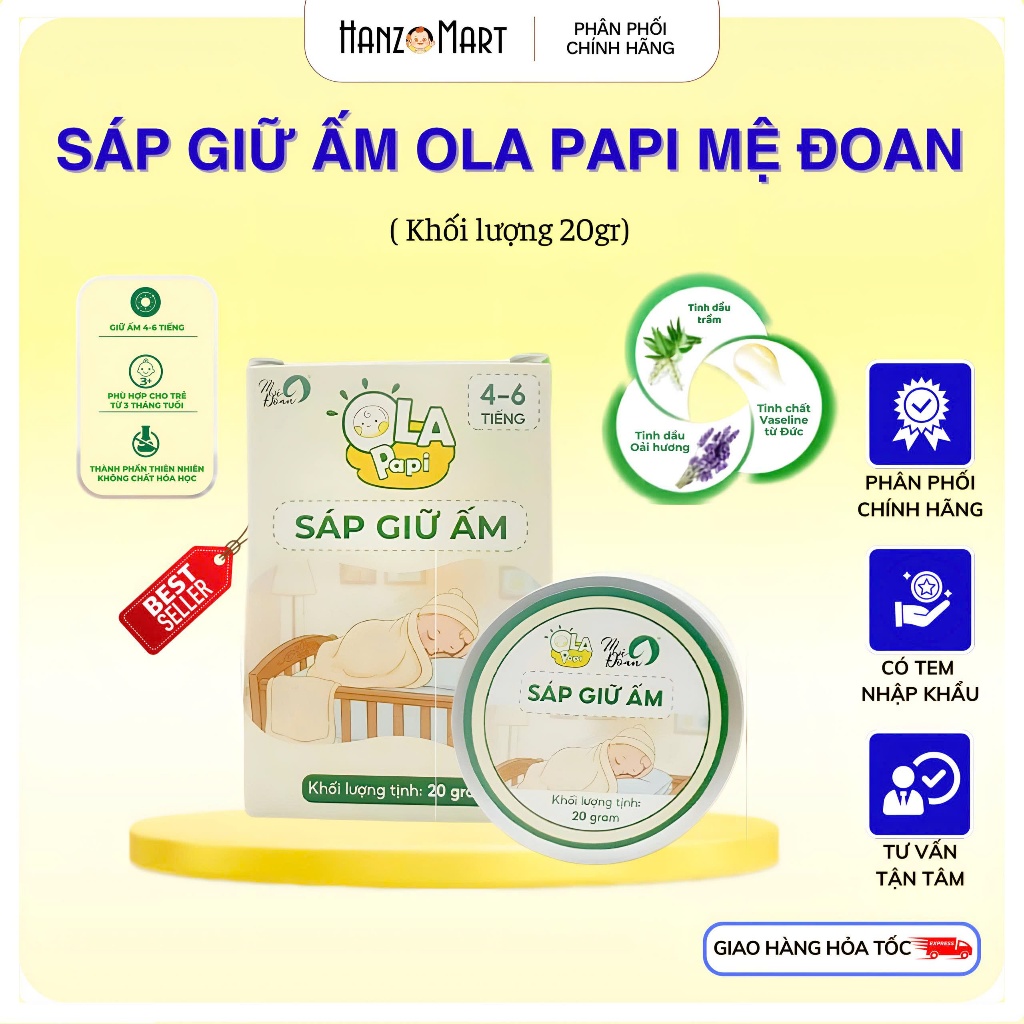 Sáp Giữ Ấm Ola Papi Mệ Đoan Giúp Giữ Ấm Phòng Cảm Lạnh Làm Mềm Da Cho Bé - Hũ 20gr hanzo2009