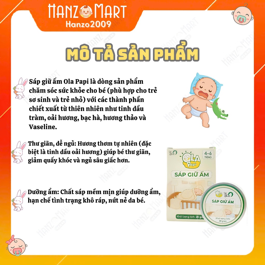 Sáp Giữ Ấm Ola Papi Mệ Đoan Giúp Giữ Ấm Phòng Cảm Lạnh Làm Mềm Da Cho Bé - Hũ 20gr hanzo2009