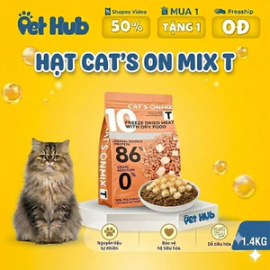 Hạt CAT'S ON MIX T túi 1.4kg Cho Mèo Mix Ruốc Sấy,Topping Gà Viên, 86% Protein Đến Từ Động Vật