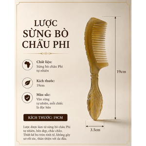 Lược Chải Tóc Sừng Tự Nhiên 19cm Cao Cấp - Chống Tĩnh Điện, Massage Da Đầu, Hạn Chế Rụng Tóc, Quà Tặng Ý Nghĩa