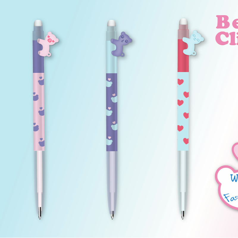 Bút Gel Xóa Được M&G 9572 0.4mm Xanh Lợt – Bút Bấm Đầu Hình Gấu Leo Cây Cute, Mực Mịn Xóa Sạch Cho Nữ Sinh