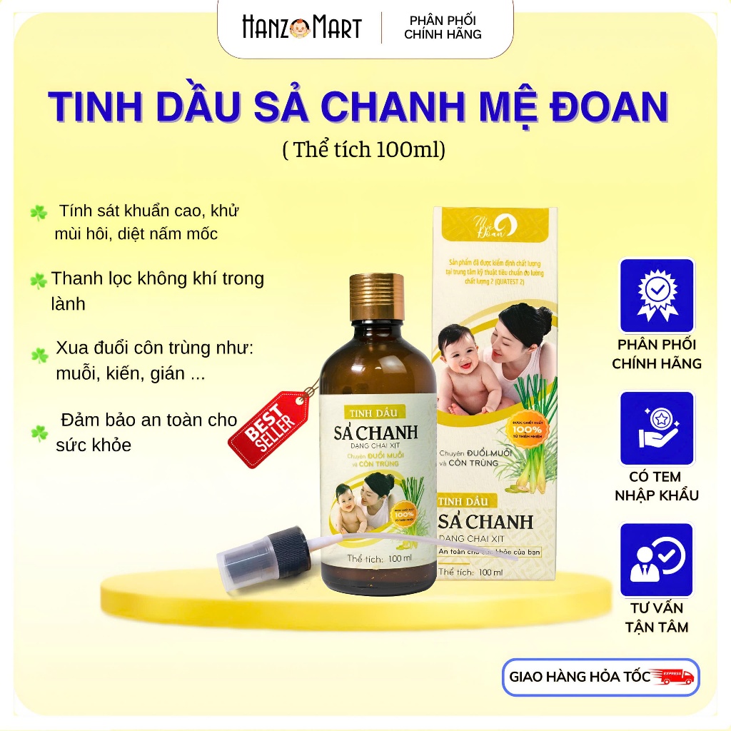 Tinh Dầu Sả Chanh Mệ Đoan Dạng Xịt 100ml - Thanh Lọc Không Khí, Khử Mùi Hôi Và Xua Đuổi Côn Trùng - hanzo2009