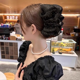 Kẹp Tóc Nơ Voan Tiểu Thư Phong Cách Hàn Quốc Size 13cm Kẹp Tóc Nơ Voan Chấm Bi Cặp Tóc Nơ Size Lớn Búi Sau Đầu Tiều Thư