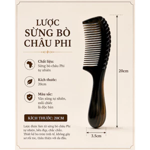 Lược Sừng Tự Nhiên 20cm Cao Cấp Màu Đen - Chống Tĩnh Điện, Giảm Gãy Rụng Tóc, Massage Da Đầu, Chải Tóc Suôn Mượt