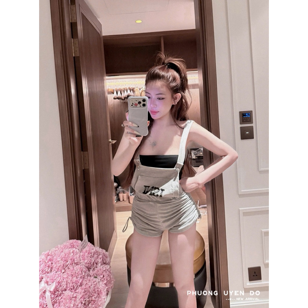Set quần yếm rút dây mix áo quây