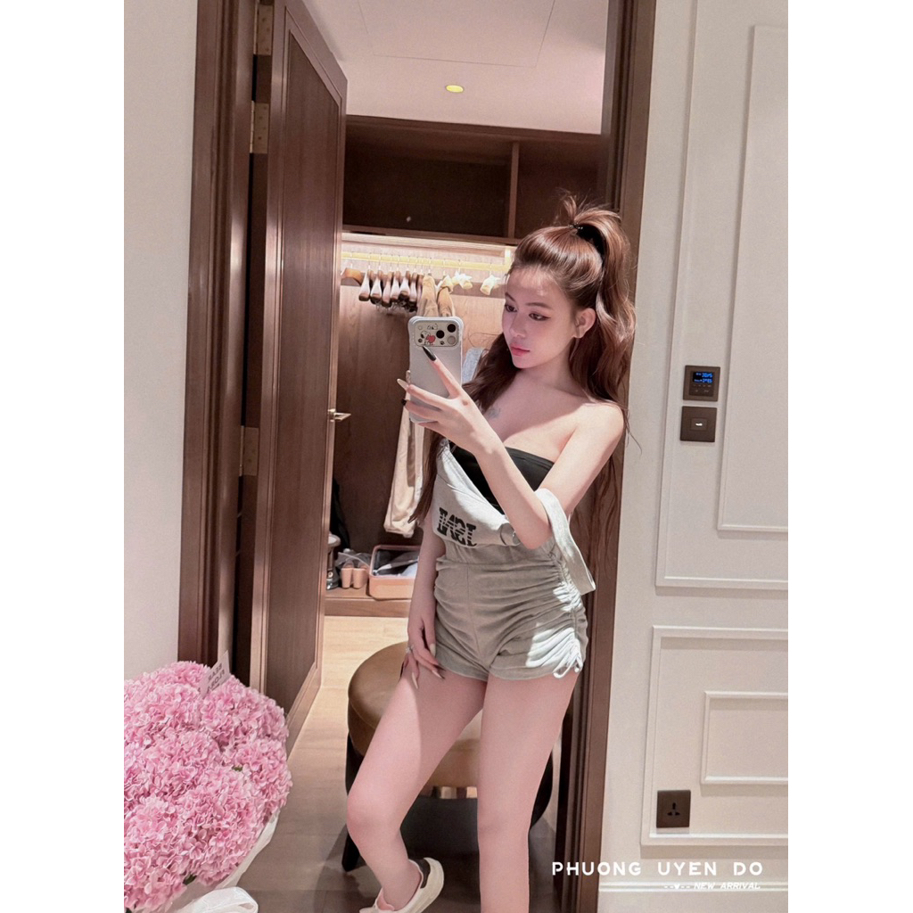Set quần yếm rút dây mix áo quây