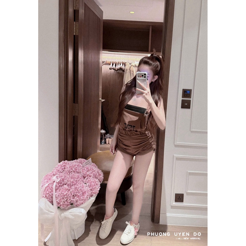 Set quần yếm rút dây mix áo quây