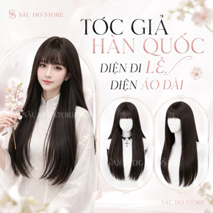 TÓC GIẢ BỘ DÀI THẲNG CÓ DA ĐẦU ĐỦ MÀU LƯỚI HOA - TÓC GIẢ DIỆN TẾT ÁO DÀI, ĐI LỄ ĐI CHÙA ĐỘI TỰ NHIÊN