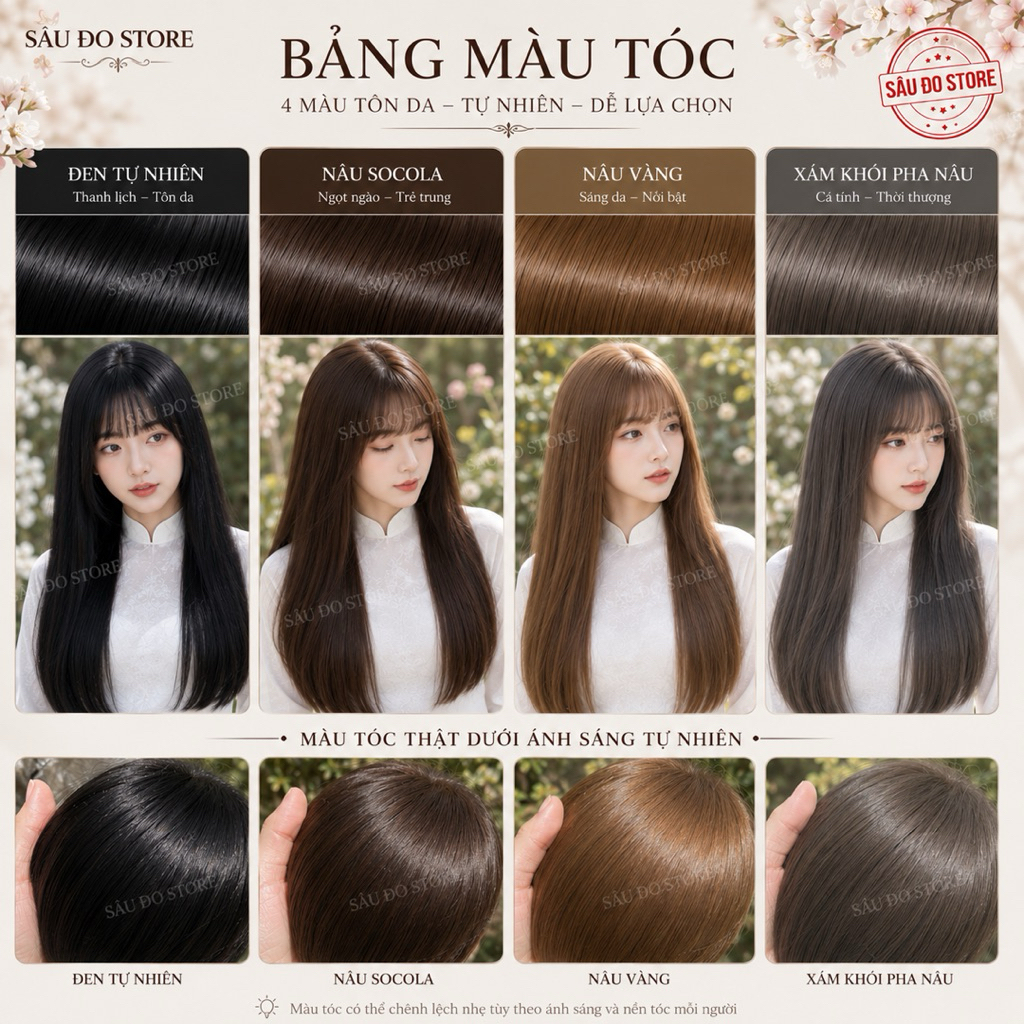 [TẶNG LƯỚI TRÙM] TÓC GIẢ BỘ DÀI THẲNG CÓ DA ĐẦU ĐỦ MÀU LƯỚI HOA - TÓC GIẢ DIỆN TẾT ÁO DÀI, ĐI LỄ ĐI CHÙA ĐỘI TỰ NHIÊN