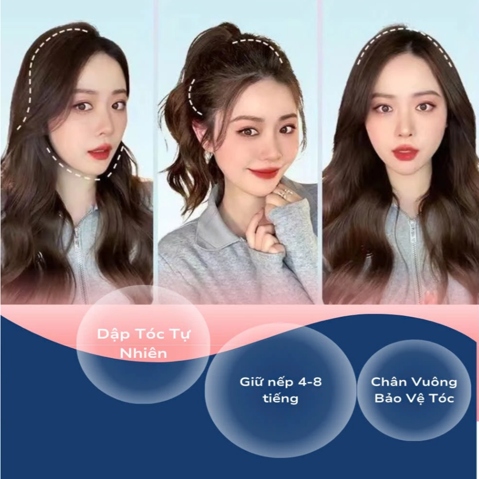 Máy Bấm Dập Phồng Chân Tóc Răng Vuông TOP BEAUTY 4 Mức Nhiệt, Tóc Không Lộ Vân, Ceramic Bóng Tóc