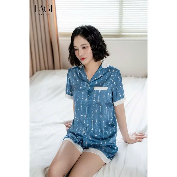 Đồ ngủ chính hãng LAGI, set pijama ngắn tay chất liệu lụa cao cấp