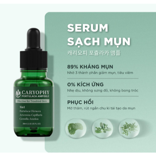 Tinh Chất giảm mụn Caryophy Portulaca Ampoule 30ml mờ thâm se khít lỗ chân lông vanilla cosmetics