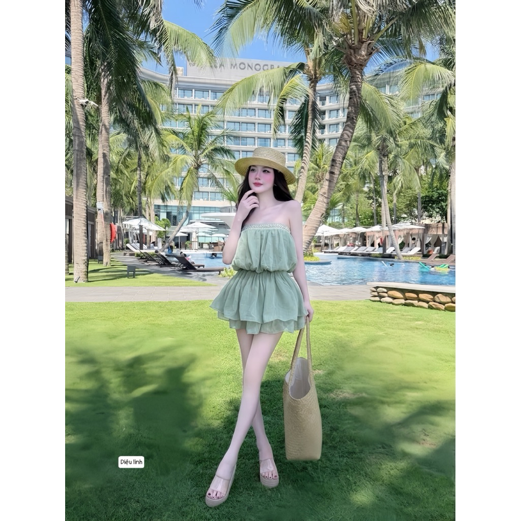 Váy quây tơ chun eo dáng xoè ngắn xinh