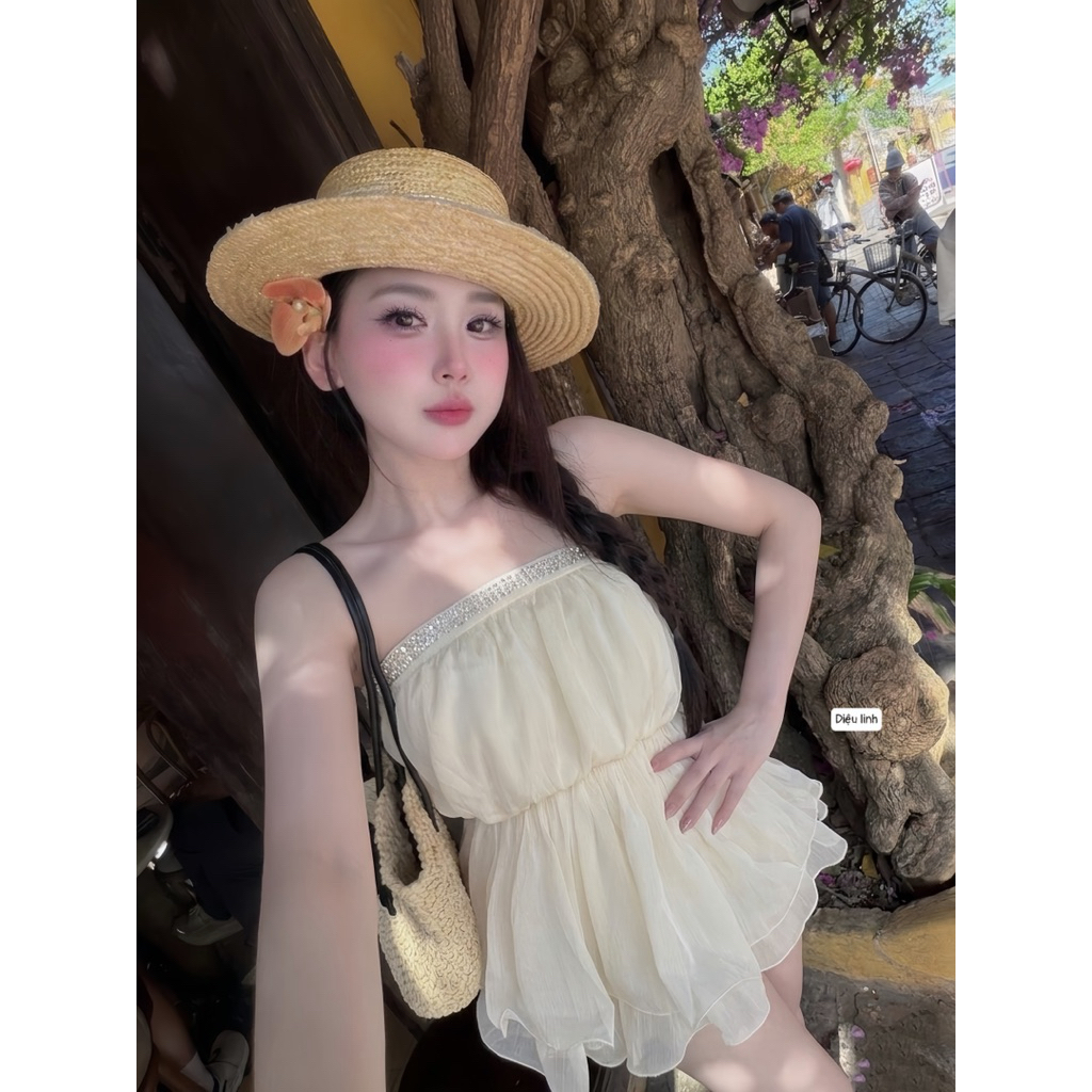 Váy quây tơ chun eo dáng xoè ngắn xinh