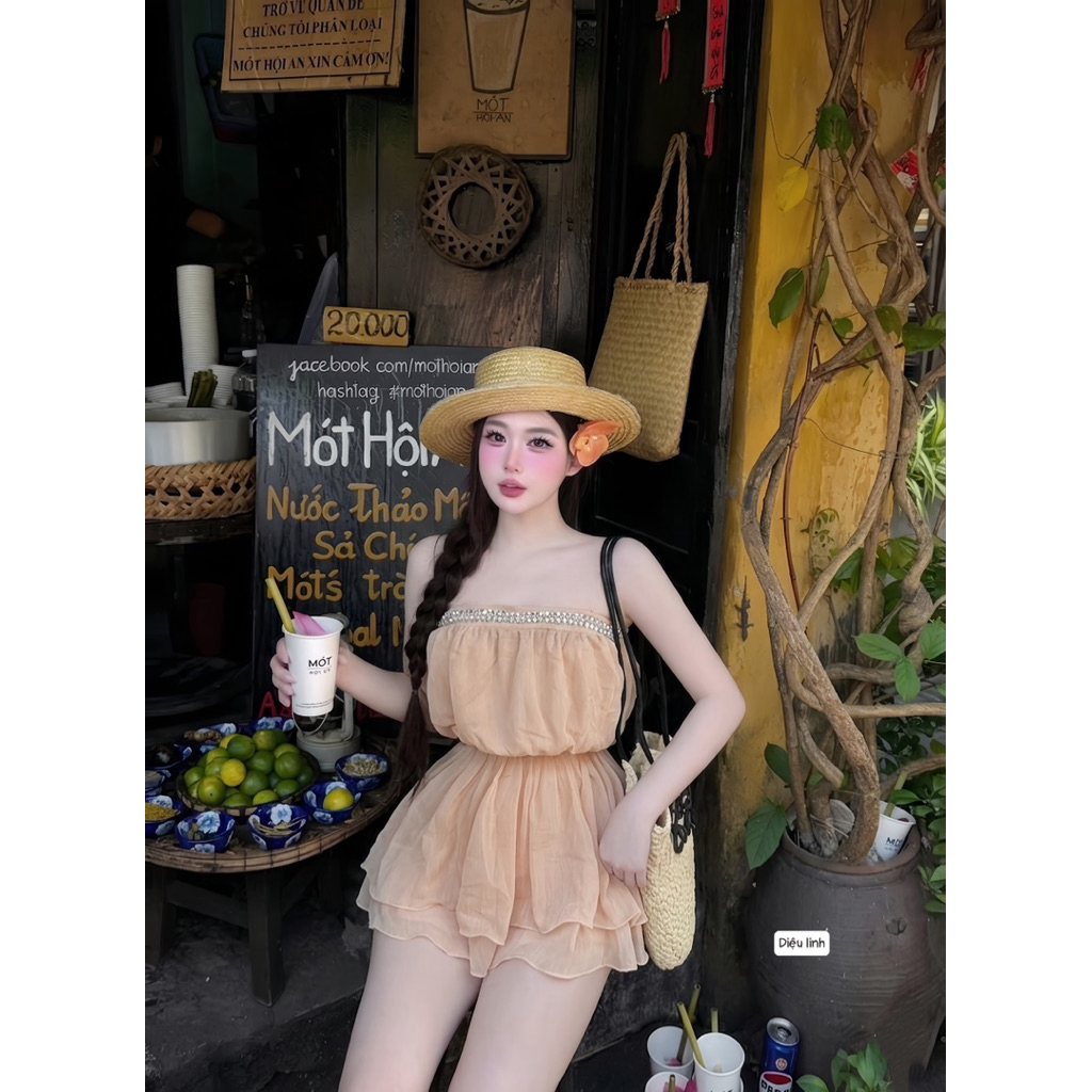 Váy quây tơ chun eo dáng xoè ngắn xinh