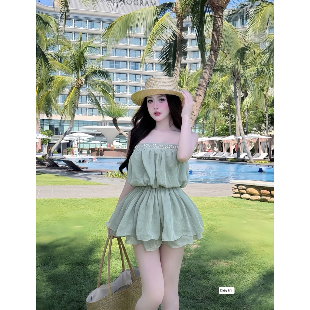 Váy quây tơ chun eo dáng xoè ngắn xinh