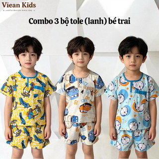 Combo 3 bộ đồ tole bé trai tay ngắn quần đùi hoạ tiết ngẫu nhiên